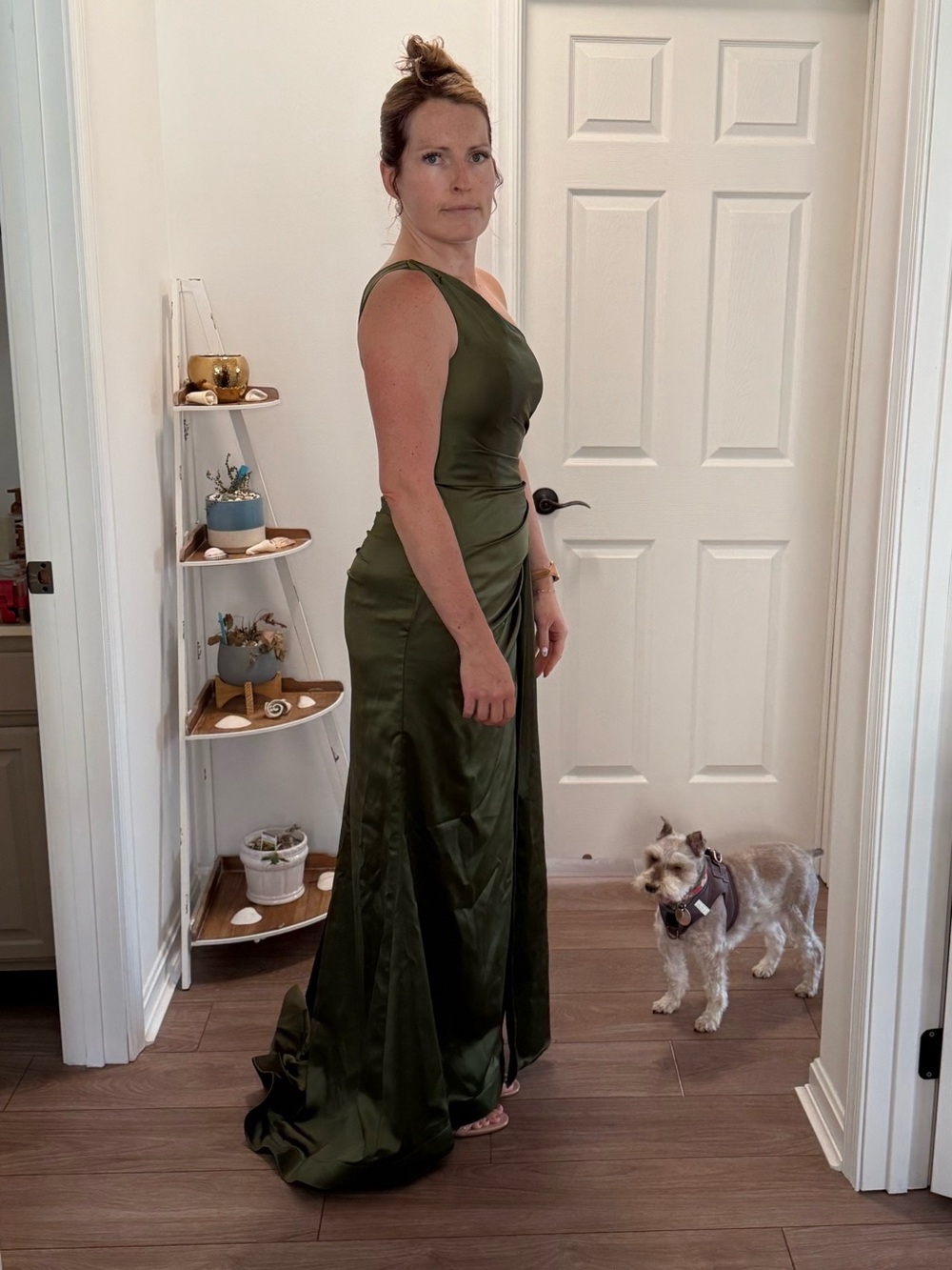 One-Shoulder Olive Green Evening Gown - Picture 3 of 3